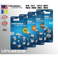 Renata Zinc Air Battery A10 / A13 / A312 / A675 / PR70 / PR48 / PR41 / PR44 305 mAh 1.45V 0% Mercury