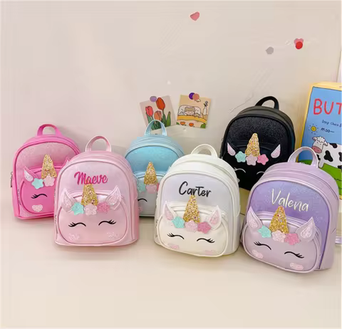 Pink Unicorn Embroidered Backpack Custom Toddler School Bag Nursery Backpack Kindergarten Backpack P