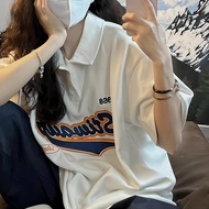 VELIN M-2XL Tshirt For Woman Korean Short Sleeve Letter Embroidery Oversized Polo Shirt