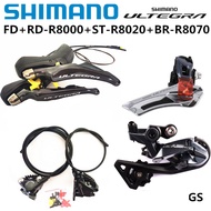 Shimano Ultegra ดิสก์ไฮดรอลิก R8070เปลี่ยนเกียร์ R8020ติดแบน Penjepit REM ชุดจัดกลุ่มความเร็ว2X11จัก