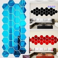 [PAS] 12Pcs Hexagonal Mirror Wall Sticker Background Removable Stereo Decal Home Decor