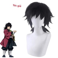 Tomioka Giyuu Anime Cosplay Bộ Tóc Giả Dài Đen Lông Lớp Đuôi Ngựa Chịu Nhiệt Tổng Hợp Halloween Phụ