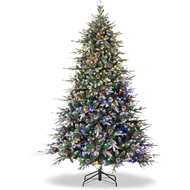 （WHAT） 6Ft/7.5Ft/9Ft Pre-Lit Snow Flocked Christmas Tree 8-Modes LED Lights Prelit Artificial Tree W