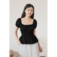 Dear Lyla Shauna Gather Peplum Top (Black)