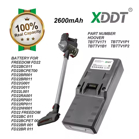 Vacuum Cleaner Battery 21.6V/2600mAh TBTTV1T1,TBTTV1B1 for Hoover FD22G,FD22L,FD22BC,FD22BR,FD22RP,F