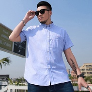 Large men's summer new short sleeved shirt Fat guy business striped pointed collar shirt Fat guy