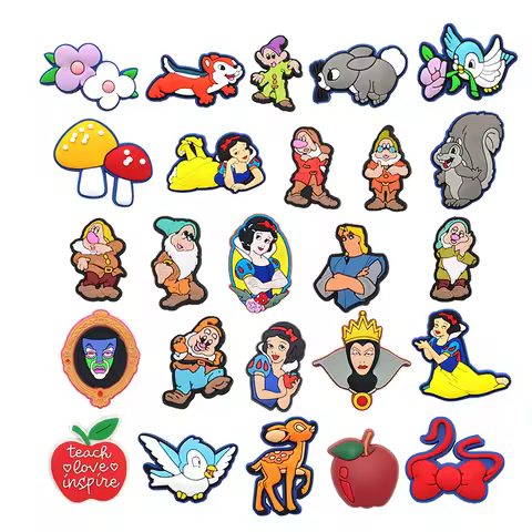 7-25PCS Disney Snow white and the Seven Dwarfs Shoes Charms Clog Sandals Decoration Mix Wholesale PV