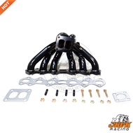 JKVK RACING 3mm Thick Black Coated T4 Divide Twin Turbo Manifold with 46mm Wastegate Flange For 2JZ-