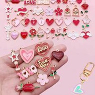 20ชิ้น จี้แบบสุ่มพร้อมพวงกุญแจ 10ชิ้น, จี้โลหะผสมสังกะสี XOXO รูปหัวใจ 5/1ชิ้น, ลายดอกไม้, ดาว, หัวใ