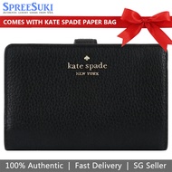 Kate Spade Wallet In Gift Box Medium Wallet Leila Pebbled Leather Medium Compact Bifold Wallet Black # WLR00394