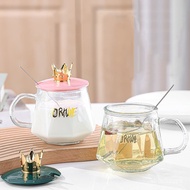 [High-Value] Glass With Lid High-Value Office Creative Crown Cup With Mug Gift Water [Simple Transpa