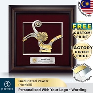 (JS Pewter) Corporate VIP Frame 16"x16" Gold Plated PEWTER | High Quality Gift Box| Hornbill | Premi