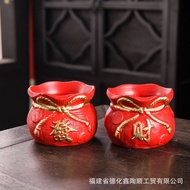 [in stock] Ceramic flower pot in Chinese red, succulent flower pot, fortune red gold large and small