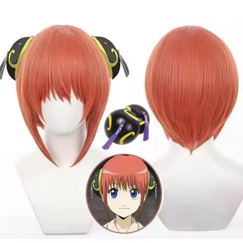 Anime Gintama Kagura Cosplay Wigs Girls Halloween Party Cos Kagura Wig With Headwear