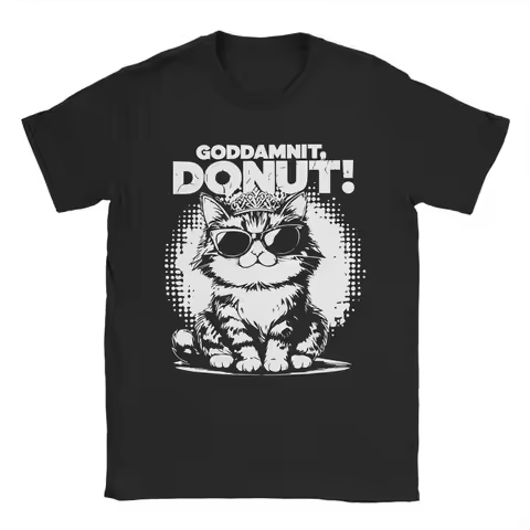 Crazy Goddammit Donut Funny Princess Cat T-Shirt Men Round Collar Cotton T Shirts Short Sleeve Tee S