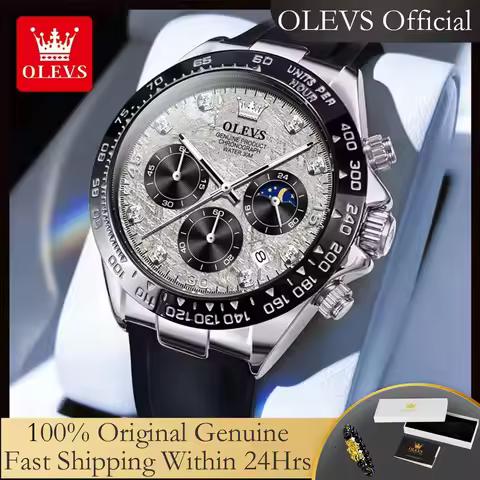 OLEVS 2875 Original Luxury Brand Men's Watches Comfortable Silicone Strap Chronograph Waterproof Moo