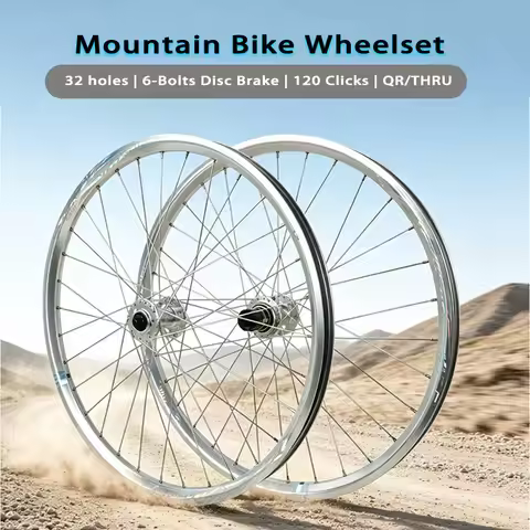 Pasak Mtb Wheelset Full Silver Color 32 Holes 6-Bolts Disc Brake Sounds 120 Clicks Schrader Valve 12