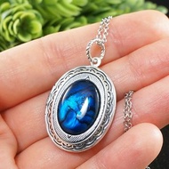藍色鮑魚殼銀質相片墜飾項鍊 紀念項鍊 珠寶