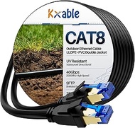 Cat8 Ethernet Cable 25FT, Outdoor, Double Jackets(PVC+LLDPE), Waterproof, Direct Burial, In Wall/Gro