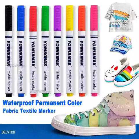 8Pcs Waterproof Permanent Color Fabric Textile Marker Pen For T Shirt Shoes Clothes Wood Stone DIY A