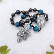 Our Lady Undoer of Knots Chaplet Black Ebony Wood Blue Tiger Eye Handmade Marian Devotional Catholic