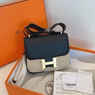 近新品 Hermes愛馬仕 迷你康康19黑金 E皮 肩背包