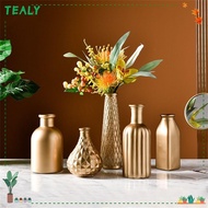 TEALY Gold Glass Vase Home Decor Ornaments Modern Flower Bottle