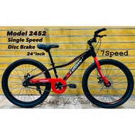 BASIKAL SIZE 24 INCH  Basikal single Speed  BASIKAL BUDAK  Basikal Disc Brake  BASIKAL UMUR 10-15 tahun  Model 2452