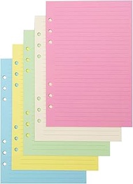 Chris.W Colorful 6-Hole Ruled Refills Inserts for A5 Size Organizer Binder, 5-Color Loose Leaf Plann