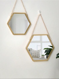 1入組六邊形金色化妝鏡，掛壁裝飾鏡，創意牆鏡，適用於走廊、客廳、臥室、浴室、家居裝飾