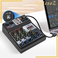 [Amleso2] Audio Mixer Support Bluetooth 5.0 USB Portable 4 Channel 48V Power DJ Mixer for Computer