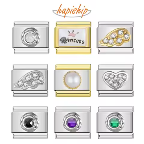 Hapiship New Original Daisy Princess Wing Round CZ Charm Italian Links Fit 9mm Bracelet Stainless St