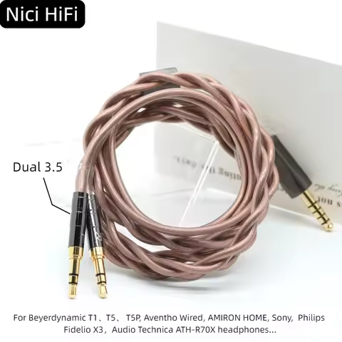 Nici HiFi-20 2-core Headphone Cable Dual 3.5 to 4.4/3.5/2.5mm Balanced Cable for Beyerdynamic T1、T5、