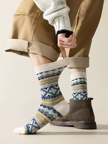 Men's Dress Socks, Cotton Crew Socks, 3 Pairs, Breathable and Sweat-Absorbing, Funky Colorful Patter