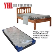 YHL Single / Super Single Wooden Bedframe With Bamboo Fabric High Density Foam Mattress