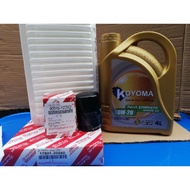 TOYOTA CAMRY ACV30, TOYOTA HARRIER 2.4 ACU30 MCU30 OIL FILTER + AIR FILTER + KOYOMA 0W20 FULLY SYNTH