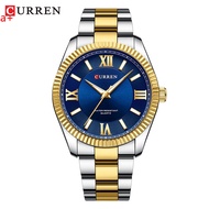 &Curren8453 Roman Scale Quartz Watch Mens Luminous Steel Strap Business Watch Sun Roulette Wheel