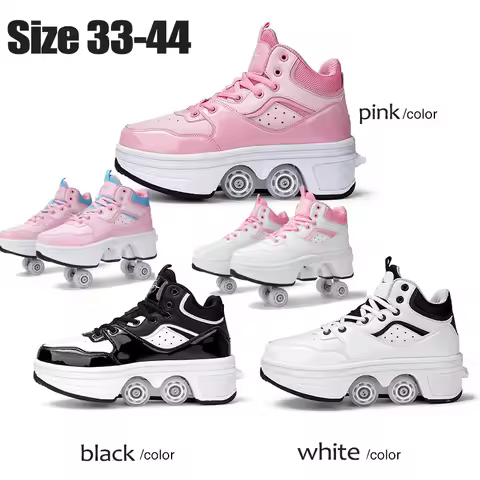 Size 33 34 35 - 44 Deformation Roller Skates Shoes Double Row 4-Wheel Skates Roller Shoes Dual-Purpo