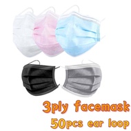 50PCS 3PLY FACEMASK DEWASA MASK EARLOOP PINK MASK GREY MASK WHITE MASK BLUE MASK BLACK MASK
