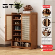 GTE 2/3/4 Door Buluh Shoe Cabinet Large Capacity Wooden Shoe Rack Eco-Friendly Large Capacity Almari