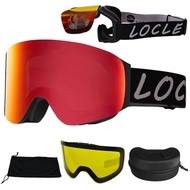 LOCLE Flip Ski Goggles Anti-Fog Magnetic Ski Goggles Card Myopia Goggles Single Double Board Framele