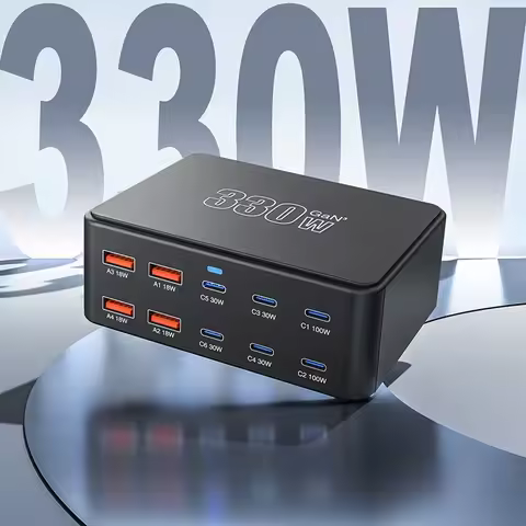 330W Gan Universal 10 Ports USB Type C PD 100W Charger QC3.0 Fast Charging Station For Macbook Pro N