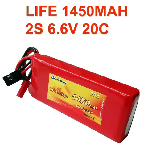 Max 40C Flytown 1450mAh 6.6V 20C LiFe Battery Receiver Pack For Futaba RX RC Parts 2S LiFePO4 Batter
