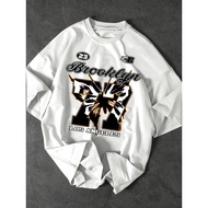 T-Shirt Longgar Corak Los Angeles Lelaki, No. 77 dan Rekaan Sayap Rama-rama Cetakan Huruf Gaya Brook