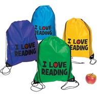 Fun Express I Love Reading Drawstring Backpack Bags Bulk 12 Pack - Kids Drawstring Bags for School S