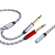 JYTONE 3.5mm 1/8 TRS Female to Dual 1/4 6.35mm Mono TS Male Stereo Breakout Cable, Stereo 1/4 to 1/8