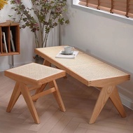 Rattan Woven Bench Nordic Solid Wood Zen Style Shoe Changing Bench Rattan Woven Double Layer Rattan 