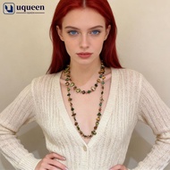UQUEEN Bohemian Vintage Multicolor Irregular Natural Stone Shell Crystal Glass Beaded Necklace Doubl