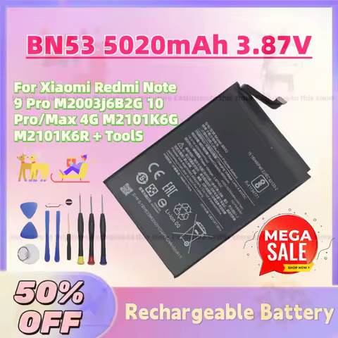 In Stock BN53 5020mAh 3.87V Replacement Battery for Xiaomi Redmi Note 9 Pro M2003J6B2G 10 Pro/Max 4G