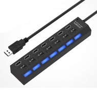 New 7 Ports USB Hub 2.0 USB Splitter High Speed 480Mbps with ON/OFF Switch / 7 LEDs